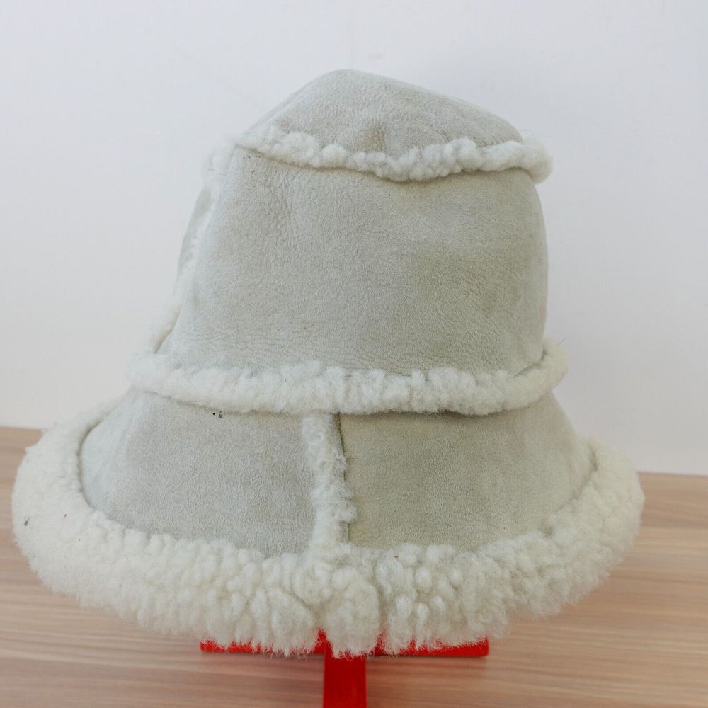 Genuine Shearling Bucket Hat Fur Sherpa‎ SURELL Gray Luxe Made in USA $250